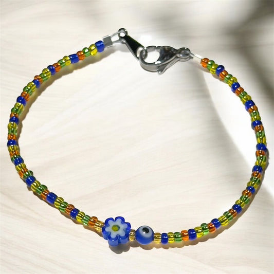 Daisy Flower Evil Eye Seed Bead Bracelet