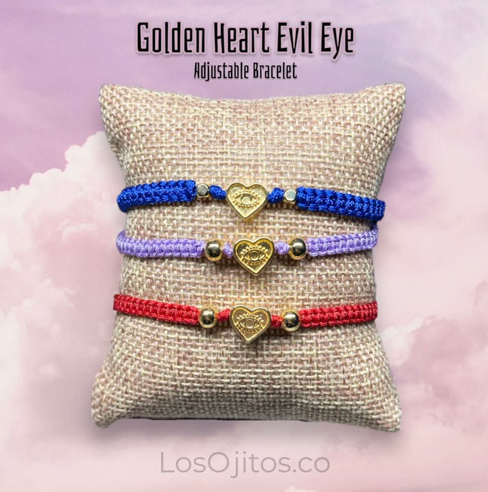 Golden Heart Evil Eye adjustable bracelet