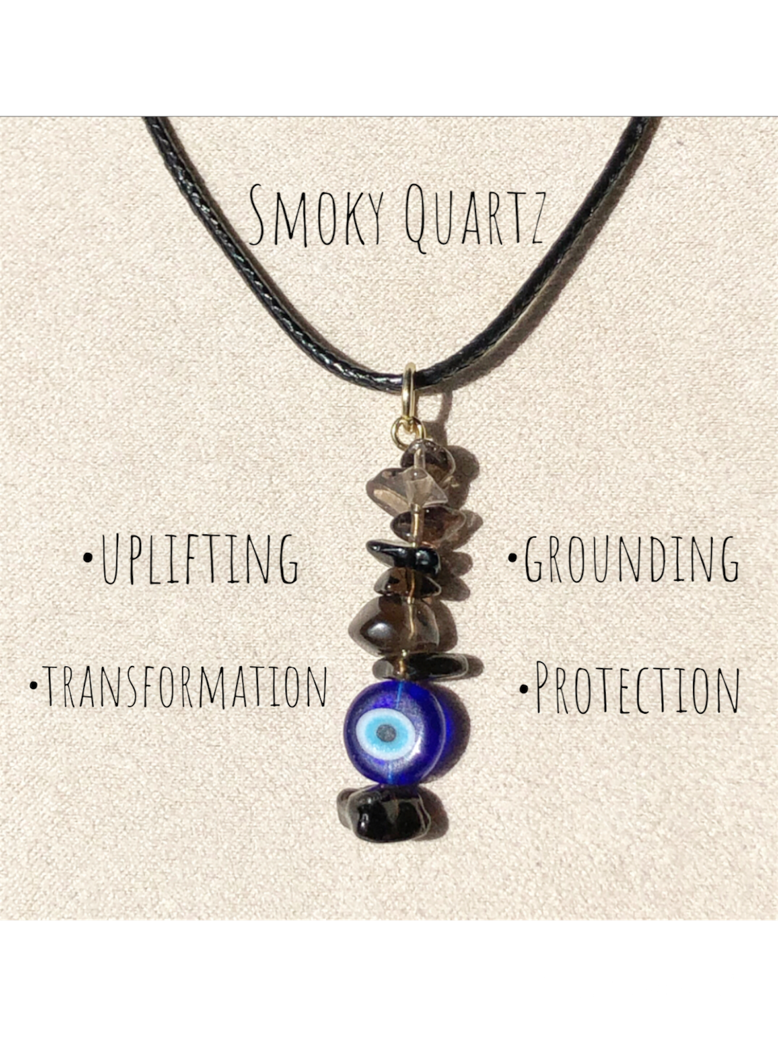 Smoky Quartz Evil Eye necklace