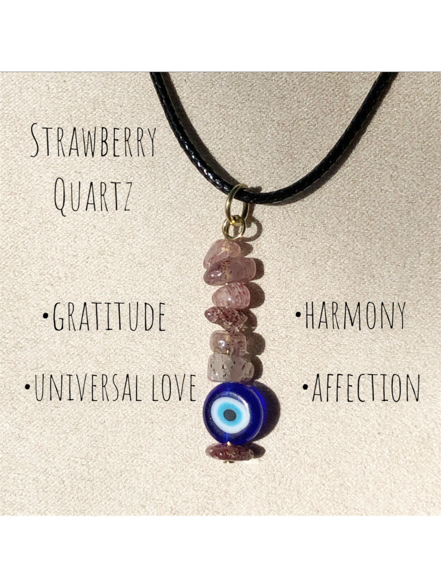 Strawberry Quartz Evil Eye necklace