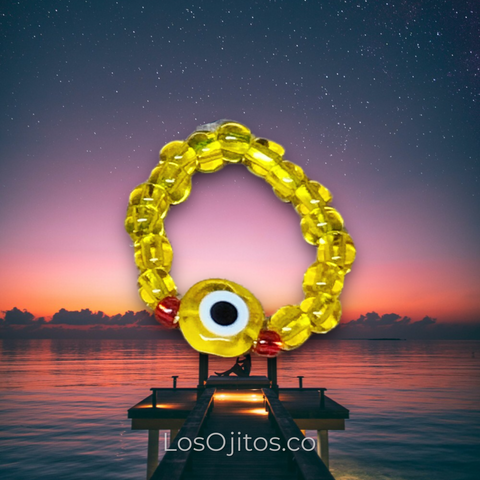 Yellow Evil Eye elastic beaded ring