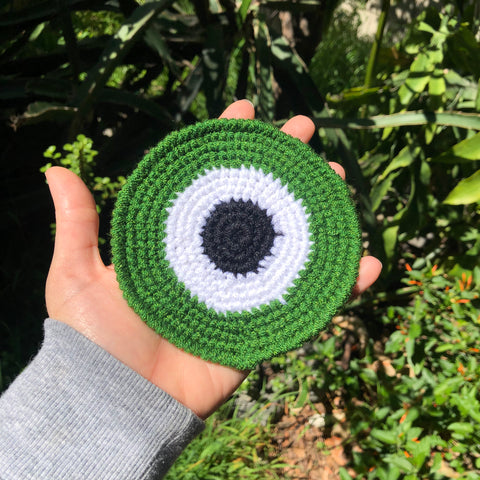 Green Crochet Evil Eye Coaster